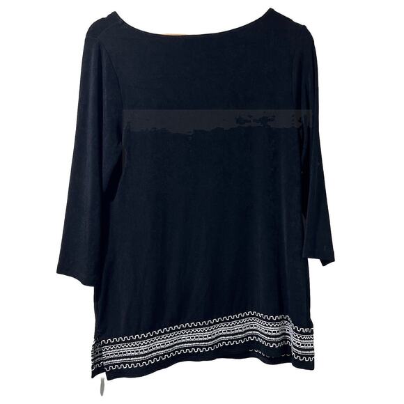 Chico's chicos Travelers sz 1 Medium Black White Embroidered Hem Top Tunic Rare - Picture 2 of 10